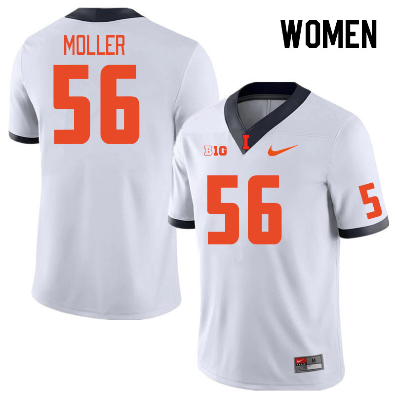 Women #56 Magnus Moller Illinois Fighting Illini College Football Jerseys Stitched Sale-White